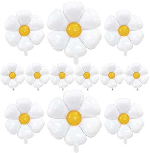 12 Stück Gänseblümchen Folienballons, Gänseblümchen Folienballon Deko Riesige Weiße Blume Geformte Ballons, Baby Shower, Verlobung, Hochzeit, Kinder Geburtstag Party Dekoration (3 Größen)