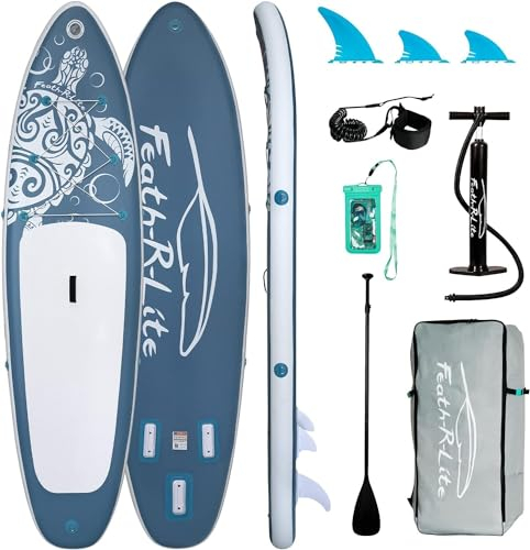 FEATH-R-LITE Aufblasbares Stand Up Paddle Board Surfbrett SUP Komplettes Paddleboard Zubehör Verstellbares Paddel, Pumpe, ISUP Reiserucksack, Leine, wasserdichte Tasche, Erwachsene Paddelboard