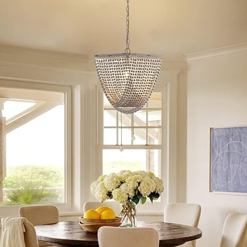 Lámpara de araña con cuentas Compatible with sala de estar americana, lámpara rústica bohemia con cuentas de cristal/madera, lámpara de araña con cuentas drapeadas en cruz blanca Compatible with comed