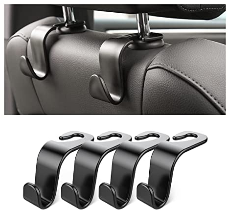 Adunsiaoto 4 Stück Autositz Haken, Universal Autositz Rückenlehnen Haken, Auto Kunststoff Haken Rücksitz Kopfstütze, Auto Hakens Für Handtaschen für Auto SUV(Schwarz)