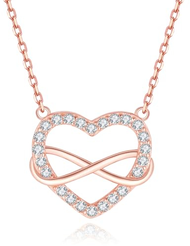 Jrêveinfini Infini Coeur Collier Femme Or Rose Argent 925, Personnalisé Collier Pendentif Femme Maman Mere Fille, Collier Coeur Amitié, Bijoux Cadeau Fete Des Meres Anniversaire Femme Maman