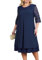 OBEEII Women's Plus Size Chiffon Dress Half Sleeve Round Neck Floral Embroidery Party Wedding Guest Cocktail Dress UK Navy 2XL