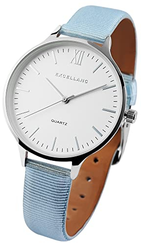Excellanc Modische Damen Armband Uhr Weiß Blau Analog Textil Kunst Leder Quarz 91900117001