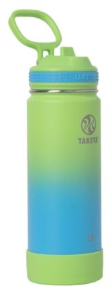 Takeya Actives Water Bottle with Straw Lid - Durable & Easy-Care Water Bottle with Stainless Steel Insulation - BPA-Free Lid with Carry Handle & Straw - Dishwasher-Safe - 18 oz, Ombre Excitement
