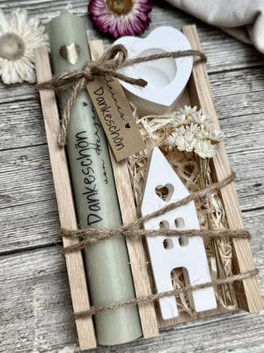 Dankeschön Geschenk - liebevolle Danke Holzbox mit Kerze - kleines Dankeschön Geschenk das Eindruck hinterlässt - kleines Dankeschön an Freundin, Nachbarin, Familie