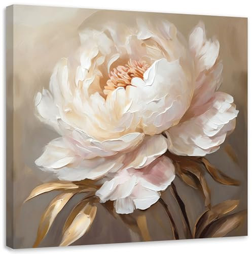 Feeby Leinwandbild - Bilder Wohnzimmer - Pfingstrose Blumen wie gemalt 3D - 80x80 1tlg - Deko Schlafzimmer - Wanddekoration - Aesthetic - Groß Moderne Bild - Foto auf Leinwand