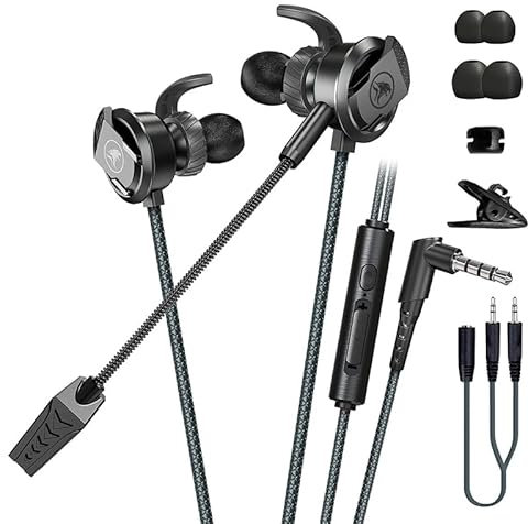 Wired Gaming Headset with Adjustable Dual Microphone for PS4, Xbox, laptop, Mobile, Esports Earbuds, Cartilage Design for Inline Control of Hands-Free Calls. (Black)