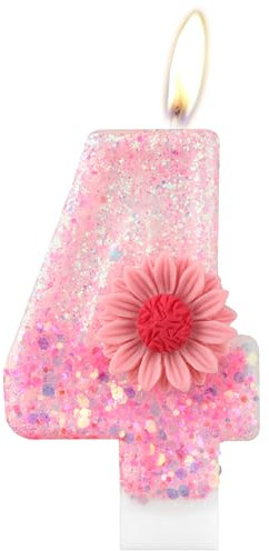 mciskin Daisy 4th Birthday Candles,Pink Number 4 Candles for Cake,Girls 4th Birthday Decorations,Pink Candle Flower Cake Toppers for Daisy Themed Birthday Party Decorations, Baby Showers Supplies