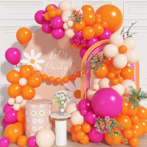 Hot Pink Orange Balloon Arch Kit, 118pcs Pastel Light Orange Peach Latex Balloons Garland for Girls Women Baby Shower Engagement Bachelorette Tropical Hawaii Birthday Party Decorations Supplies