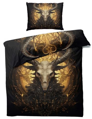 MOBEITI Satanic Bettwäsche 135x200, Gothic Baphomet Satanische Wendebettwäsche - Deko & Geschenke, Weiche Mikrofaser Bettbezug Set 2teilig, 1 Kissenbezug 80x80, mit Reißverschluss