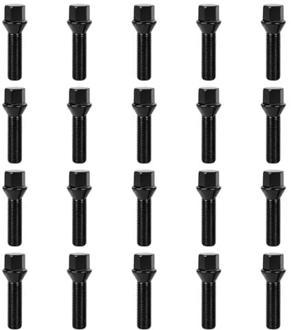 20Pcs Wheel Bolts M14x1.5 Replacement for VW Audi Mercedes Seat Skoda, 45mm Thread Black Taper Wheel Bolts