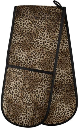Double Oven Gloves Heat Resistant Leopard Print Animal Double Oven Mitts Pot Holder Heat Protection Oven Gloves for Home Kitchen Baking Cooking BBQ Microwave
