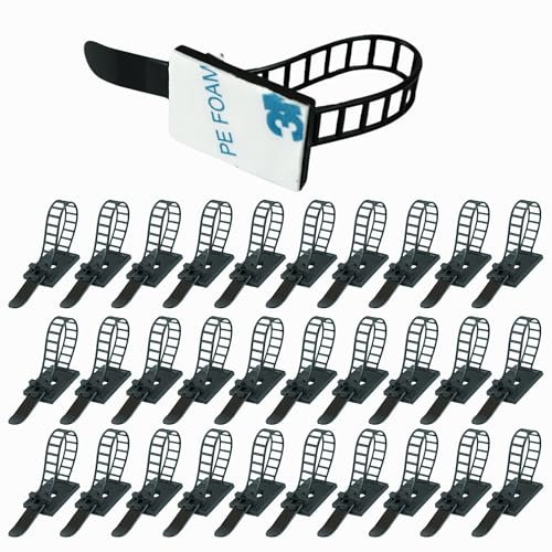 ERYDIUM ® Pack 30 Sujeta Cables Adhesivo | Adhesivo calidad 3M | Organizador de cables reutilizables con adhesivo calidad 3M | Recoge cables perfecto para Ordenar y Recoger Cables en Casa y Oficina