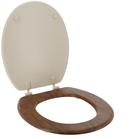 Tendance - Asiento y Tapa de Inodoro de MDF de 18 Pulgadas en diseño de Acacia con Fijaciones de plástico - Beige