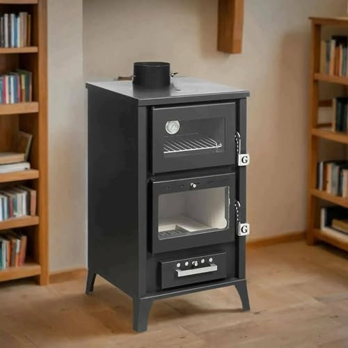 Dmora - Poêle à Bois Dtavernell, Cheminée au Bois, Foyer au Bois, Poêle Rustique, Made in Italy, 49x45 h92 cm, Noir