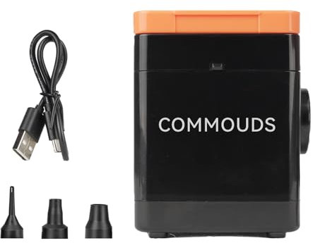 COMMOUDS Air Bed Pump, 2400mAh Rechargeable Air Mattress Pump, Inflate Deflate for Air Bed Float, Inflatable Pool, Swimming Ring, Paddling Pool Beach Toys, Includes 3 Nozzles, Type C Cable