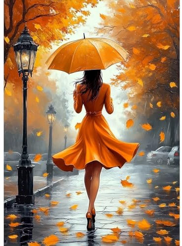 MAXBYE Diamond Painting Kits für Erwachsene, 5D Diamond Painting Art Frau Oranger Regenschirm Full Drill Diamond Picture Art für Anfänger, Diamant Kreuzstich Kunsthandwerk Home Wand Dekor 30x40cm
