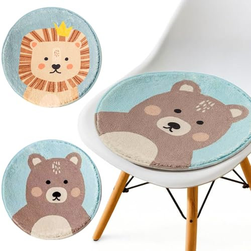 2er Set Sitzkissen Kinder, Stuhlkissen Rund, Sitzkissen Rund mit Rutschfesten Einlagen, Bodenkissen Kinder, Sitz Auflage Tier, Polster, Stuhlauflage für Drinnen und Draußen, 30*30cm (Standard)