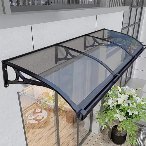 Window Awning Door Awnings, Aluminum Alloy Large Sink Front Door Awning Canopy, Polycarbonate Cover Modern Door Canopy, UV, Rain, Snow Protection-Gray
