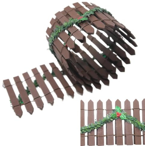 Miniatur Zaun Basteln, Mini Weihnachtsbaum Zaun Braun, 90 x 5 cm Weihnachtszaun Mini Holzzaun für Wichteltür Feengarten Puppenhaus Blumentopf, Weihnachten Miniatur Ornamente