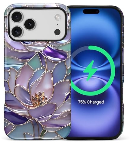 artslion 2 in 1 Aesthetic Hülle für iPhone 17 Pro Hülle 6,3 Zoll Kompatibel mit MagSafen, Komplettschutz HandyHülle Magnetisch Stoßfest -Glaslotus Muster