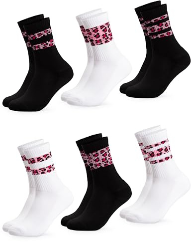 Occulto Damen Leoparden Muster Tennis Socken 3er Pack, 6er Pack (Modell: Nala)