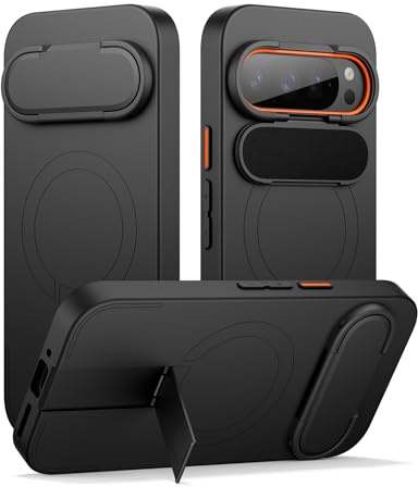SURITCH Cover Magnetica Compatibile con Google Pixel 9 Pro XL Custodia Con Copertura della Macchina Fotografica & il Cavalletto del Metallo Antiurto Protettiva Case (Nero)