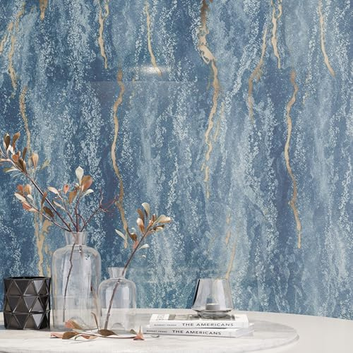 Panneaux Muraux Adhésifs aspect marbre - 250 x 120 x 0.3cm - PVC compatible salon, salle à manger, salle de bain, cuisine (Bleu Or)