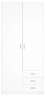 Skraut Home Armario Ropero Roma con 3 cajones 2 Puertas Blanco, Armario Vestidor Habitación Matrimonio o Juvenil 216x100x53 cm
