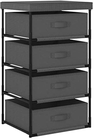 Tonture Aufbewahrungsregal mit 4 Stoffkörben, Stahl Grau, 45x38x80 cm, 4 abnehmbare Körbe, vielseitiges Sideboard für Büro, Wohnzimmer, Flur, Keller, Werkstatt, Stauraum und Ordnung