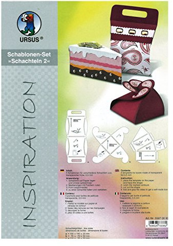 Ursus 55870099 - Inspiration Set Schachteln 2, Geschenkschachteln, 3 Schablonen in 3 verschiedenen Motiven, aus transparenter Folie, Schablonenstärke ca. 0,5 mm, ideal für kleine Geschenke
