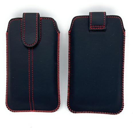 Handy Tasche Schutz Hülle Slim Case Cover Etui Sleeve schwarz-rot für Panasonic KX-TU155