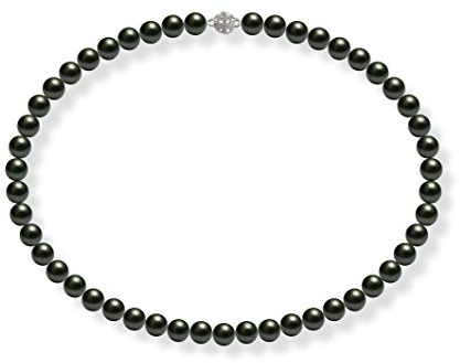 Schmuckwilli Perlenkette für Damen Magnetverschluß - 45cm Länge mit 8mm großen schwarzen runden Mallorca Perlen - Muschelkernperlen Kette für jeden Anlass - die Halskette Pearl Necklace für Frauen