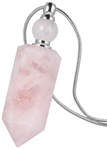 Nupuyai Essential Oil Diffuser Aromatherapy Necklace, Irregular Healing Crystal Point Stone Perfume Pendant with Long Chain, 70cm Rose Quartz