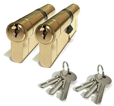 2pk High Security Euro Door Locks Cylinders - KEYED Alike - Size : 35/55 - Brass Finish - 6X Keys - Anti Pick, Anti Drill, Anti Bump, Anti Snap - for PVC/uPVC Doors, Patio Doors etc