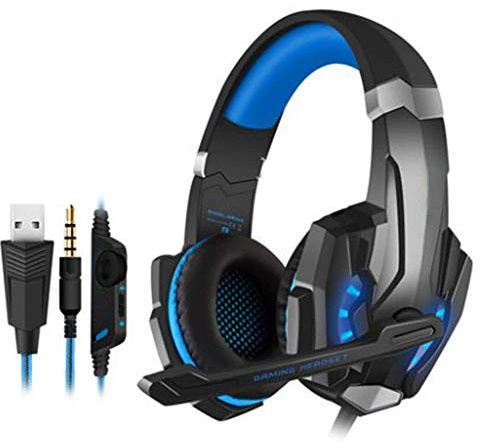 Wired Headphones, Head-Mounted Gaming Headset with Rotatable Noise Reduction Mic And Volume Control for PS4, Nintendo Switch, PC, Laptop, Mac,Red (Color : Blue) HAOSHUAI