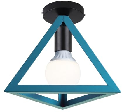 iDEGU Retro Deckenleuchte im Geometrischen Design Moderne Deckenlampe mit Dreieck Lampenschirm Vintage Lampe E27 Deckenleuchte für Schlafzimmer Wohnzimmer Flur Küche Café Restaurant, 16 cm, Blau