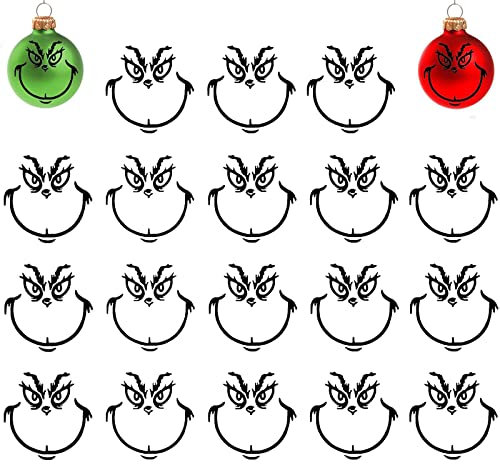 Finduat 15 Stück Grinch Aufkleber für Ornamente, Grinch Face Decals Vinyl Aufkleber, Grinch Weihnachtsdekoration, DIY Grinch Aufkleber, Weihnachten Grinch Aufkleber für Home Projekt, Party Supplies