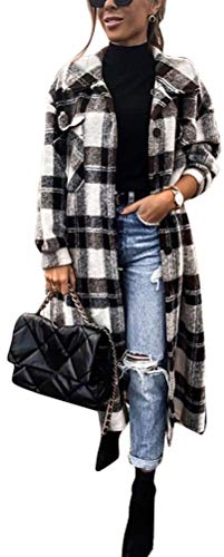 shownicer Chemise Femme Chic Blouse Veste a Carreaux Chemise Décontracté Oversized Boyfriend Tunique avec Bouton à Manches Longues Cardigan Z2 Noir M