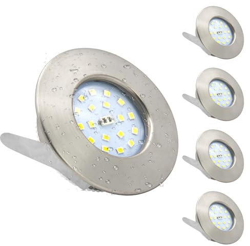 Wondlumi 4X 5W Ultra Slim LED Recessed Ceiling Lights IP44 Cool White | Recessed Spotlights Brushed Chrome Downlights for Kitchen Bathroom 240V Non-Dimmable