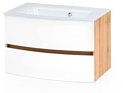 Kornel Waschtisch, 80 cm, mit weißem Becken – Eiche/Weiß matt