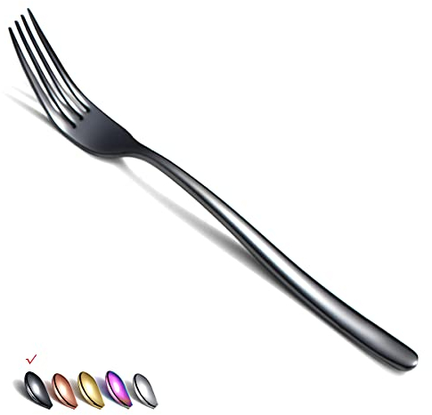 HOMQUEN Tenedores De Mesa Negros 6 Piezas Acero Inoxidable 8 Pulgadas - Juego De Cubiertos Para Postre, Ensalada, Hogar, Cocina O Restaurante