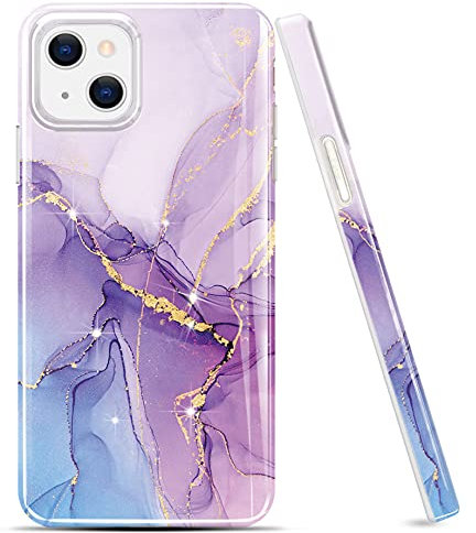 luolnh Gold Glitter Sparkle Case Compatible with iPhone 13 Case Marble Design Shockproof Slim Soft Silicone TPU Bumper Cover Phone Case for iPhone 13 6.1 Inch 2021-Purple/Blue