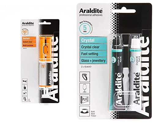 Araldite ARA-400012 Instant Syringe Epoxy, 24 ml & Araldite 2-Tubes Crystal Epoxy, 15 ml, ARA-400008
