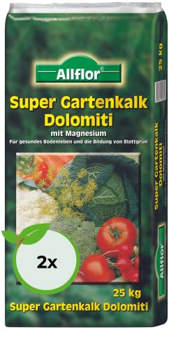 Allflor Super Gartenkalk Dolomiti I 2 x 25 kg I Rasenkalk im Beutel I Naturkalk mit Calcium und Magnesium I Für ein gesundes Bodenleben I Verbessert die Krümelstruktur des Bodens