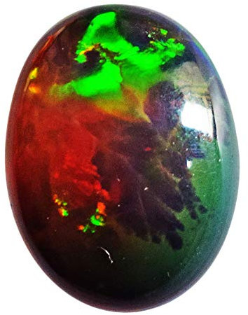 Ravishing Impressions Natürlicher äthiopischer schwarzer Opal, ovaler Cabochon, Größe 17 x 12 x 5 mm, Welo-Opal, grüner, blauer Opal, loser Opal, flache Rückseite, Ringstein, Edelstein, Schwarzer