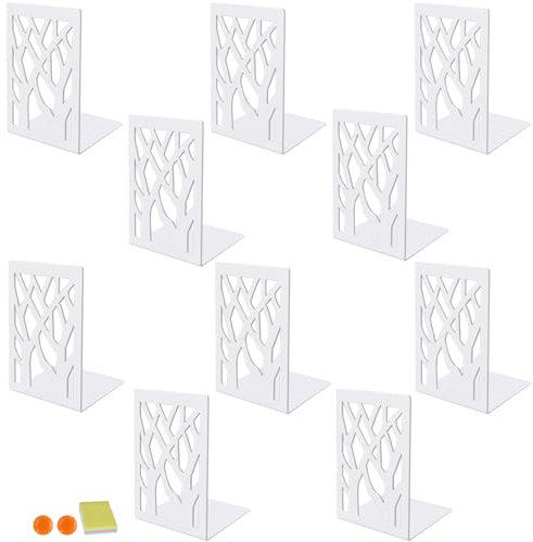 DIFIT Serre Livre, Presse Livre en Métal, 5 Paire Cale Livre, Bloc Livre pour Étagère, Serre Livres pour Livres Lourds, Serre-Livres pour Bureau/Famille, Blanc Serre-Livre, bookends 12x9x16cm