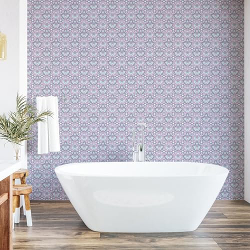 ABAKUHAUS marocain Papier peint autocollant pour la maison, Pastel tons motif floral, Accent de salon et de cuisine auto-adhésif, 33 cm x 90 cm, Multicolore