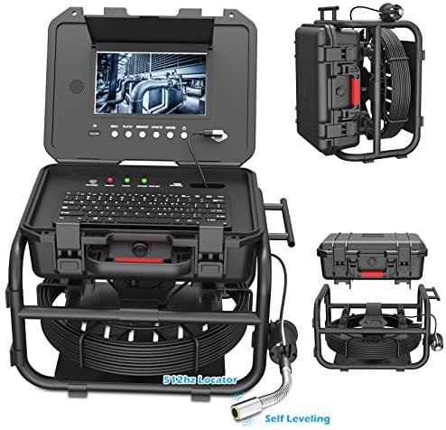 9 Kanalkamera HD mit Meterzahl Angabe, 1080P Selbstnivellierender Rohr Kanal Kamera mit 512 hz Sender, Professionelle Klempner Endoskopkamera mit Dickeres Kabel 40 Meter, USB-Tastatur und Mikrofon