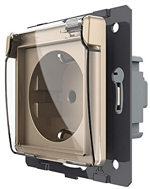 Livolo einfaches Steckdosen Modul + Schutzdeckel IP 44 in Gold UP Steckdose mit Deckel Spritzwasserschutz VL-C7EU-1WF-13